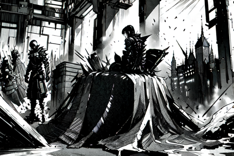 highly insanely detailed, masterpiece, top quality, best quality, highres, 4k, 8k, RAW photo, (very aesthetic, beautiful and aesthetic),  
tsutomu nihei,nihei_tsutomu,blame!,blame gakuen!,abara,TNstyle,sidonia_no_kishi,(tunnel,city ruins,giant room,megastructure in background),cyberpunk,flock,decrepit, 
<lora:ABARA:1>, 
(1girl:1.3), 
solo focus, 
Study,Quiet room with low seating cushions,scroll-filled shelves lining the walls,a small writing desk with ink pots and papyrus scrolls,intricate woven rugs,and decorative hieroglyphic carvings,neon green background,neon pink background,(color stripes background,colored camouflage background),âââ