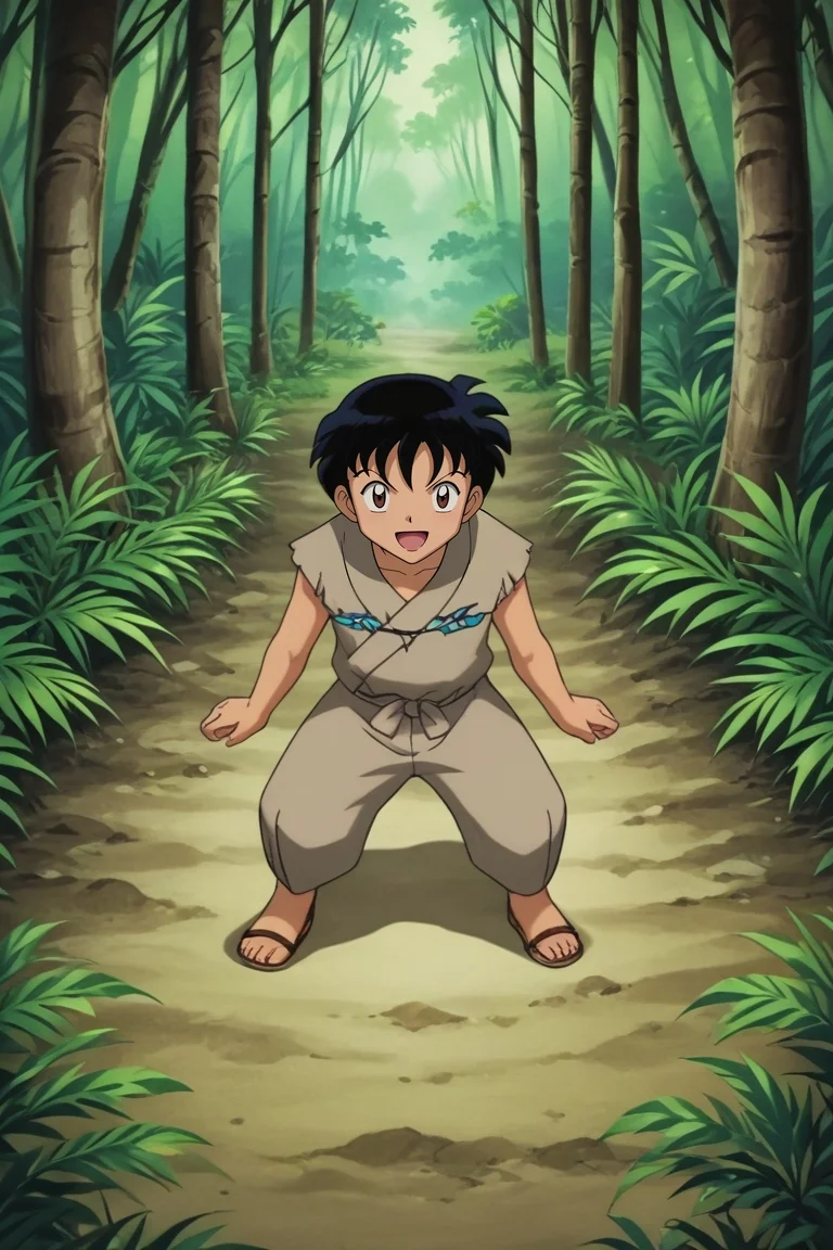 score_9, score_8_up, score_7_up, source_anime, rating_safe, , looking at viewer, depth of field, 1boy, ash ketchum, pokemon, black hair, brown eyes, solo, from above, full body, jungle, rainforest, ruins, dusk, spread legs, laughing, <lora:inuyasha_style_pony:1.22>, inuyasha_style, , <lora:sdxl_lightning_8step_lora:1>