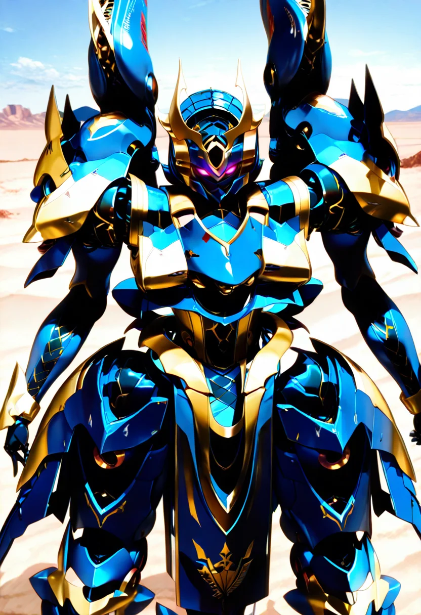 ikaruga_(knight's_&_magic), (mecha, robot, no humans, science fiction),armor, pink eyes, glowing eyes, (hyperrealistic), grown,extra arms,
<lora:ikaruga_(knight's_&_magic)_Illustrious-XL-2.0-v1:1>
highly detailed, realistic, fine fabric detail, absurdres, highly-detailed, best quality, masterpiece, very aesthetic,
standing ,(fighting_stance),dynamic pose looking at viewer,(cowboy shot:1.3), (outdoors,desert:1.3),
Smooth_Quality,
<lora:add-detail-xl:-1>, <lora:illustriousXLv11_stabilizer_v1.113:0.9>