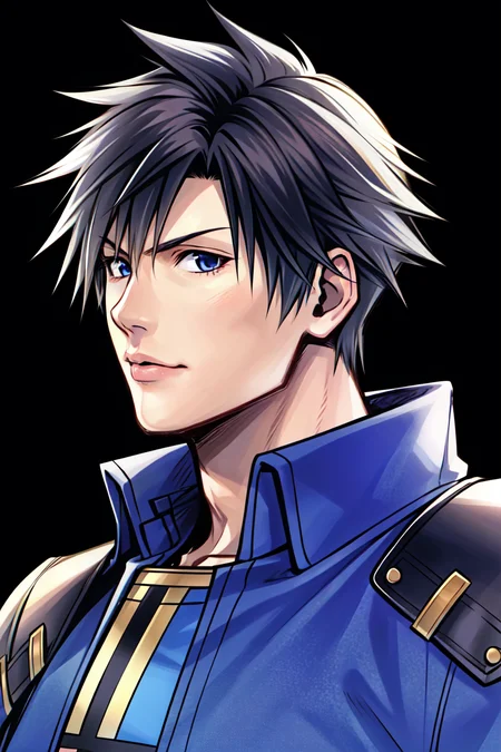 nomura tetsuya , 1boy, final fantasy, highres, male focus, official art, solo, spiked hair, white background, <lora:nomura_tetsuya_offset:1>