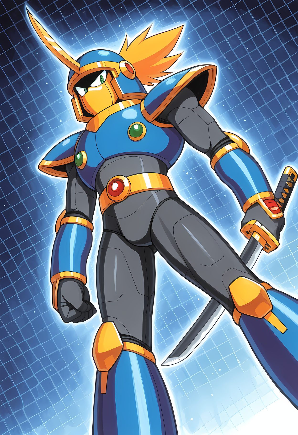 masterpiece, best quality, amazing quality, dutch angle, abstract background, BREAK
1boy, solo, male focus, robotmaster, helmet, armor, android, robot, katana, samurai helmet, BREAK
<lora:cfg_scale_boost:.6> <lora:Robot_Master_-_Mega_Man_-_ILXL:1.0>
