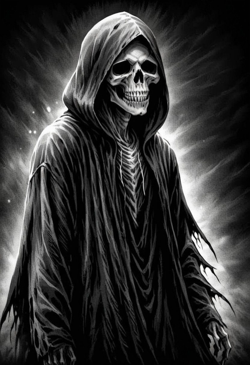 UHD, 4k, ultra detailed, cinematic, a photograph of  
Grim Reaper a person in a hoodie with a skull on his face, horror movie themed, sharp, detailed, epic photography, artistic, creative, dramatic light, cinematic style, film style, Grim Reaper style, solo, simple background, 1boy, monochrome, greyscale, male focus, teeth, hood, from side, profile, mask, black background, hood up, upper body, skull mask
, epic, beautiful lighting, inpsiring