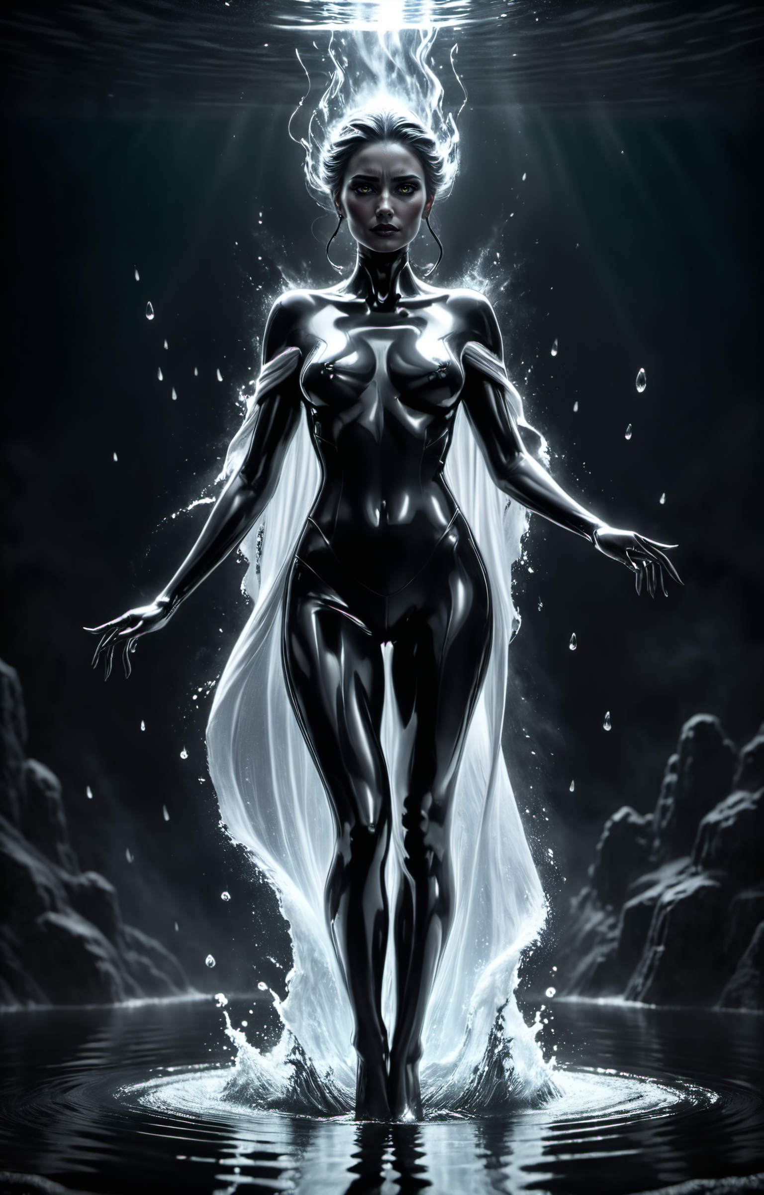 cinematic film still charcoal sketch,style of grim grimsly,a ghostly woman rising up out of black waters,, glow effects, godrays, Hand drawn, render, 8k, octane render, cinema 4d, blender, dark, atmospheric 8k ultra detailed, cinematic, Sharp focus, big depth of field, Masterpiece, 3d octane render, 8k, concept art, trending on artstation, hyperrealistic, extremely detailed CG unity 8k wallpaper, trending on CGSociety, Intricate, High Detail, dramatic, true to life, HDR image,High detail resolution,soft eyes,natural skin,high detailed face,high detailed cloth,film photography,vintage,cinematic lighting,realistic,sharp focus,(very detailed),((4K HQ)),depth of field,f/1.2,Leica,8K HDR,High contrast,shadows, bokeh,(detailed and realistic skin texture),(detailed clothing),(detailed background),detailed skin,(highly detailed skin),(8K HDR photo),realistic texture,realistic shadows,accurate to life,living image,lifelike . shallow depth of field, vignette, highly detailed, high budget, bokeh, cinemascope, moody, epic, gorgeous, film grain, grainy
