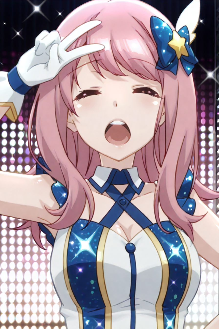 detailed background, shiny skin, posing,
heart, bloom, glitter, sparkle,
<lora:prisma.il:1>,
prisma,
nanami, 
idol costume, upper body, open mouth, peace,