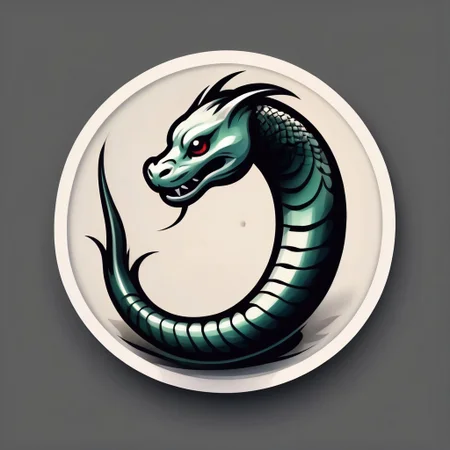 (brush art Japanese), round logo, , an enso that transforms into an oroborus with the head and tail of a snake. while border transparent background, transparent center