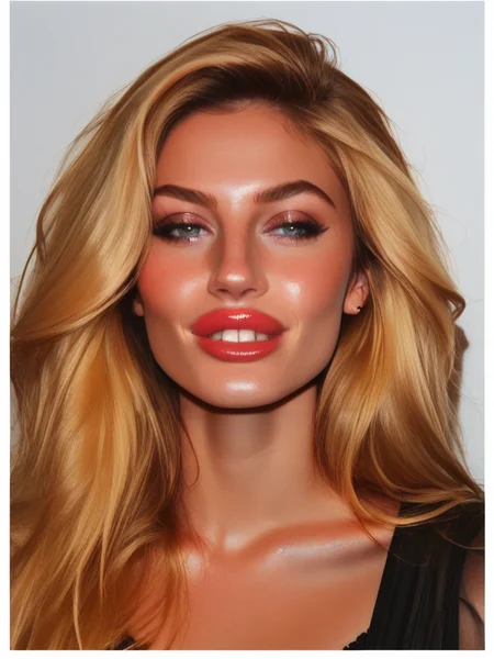Score_9, score_8_up, score_7_up, <lora:Teefs-000007:1>, teefs44, teeth, solo, blonde hair, 1girl, realistic, portrait, teeth, long hair, white border, border, lips, <lora:Big_Nose_Ladies:.8>bignoselady, large nose, aquiline