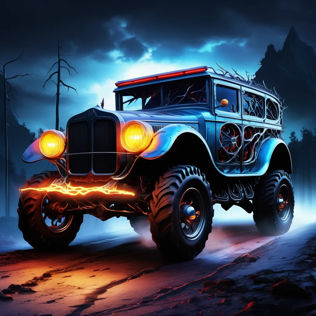 ((best quality)), ((masterpiece)), ((realistic,digital art)), (hyper detailed),DonMD3m0nV31nsXL,bio organic demonic veins, Colossal Conveyance, Split Windows, Off-Road Lights, Running Boards, Nickel, Illuminated, Raised Bumps,, <lora:DonMD3m0nV31nsXL_v1.1-000009:0.85>