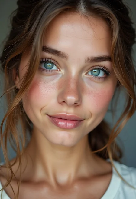 A stunning teenage girl with flawless model-like facial features, flawless light pale skin, and large captivating eyes