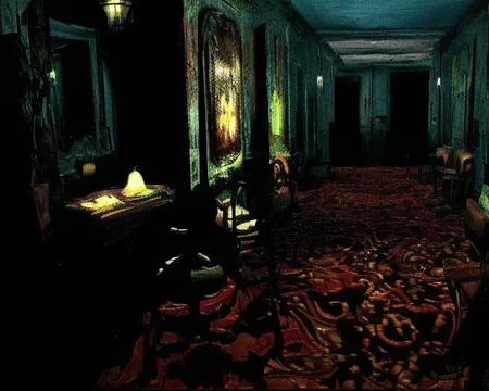 footage of a haunted hotel from a pc_game_screenshot, horrific monsters in the darkness, ghosts, low health <lora:epiNoiseoffset_v2:1.4>