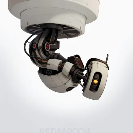 score_9, score_8_up, score_7_up, score_6_up, score_5_up, score_4_up, Original_design, Glados, a white ceiling mounted light with a circular light fixture, general, simple background, white background, grey background, from side, gradient, gradient background, no humans, robot, science fiction, gears, non-humanoid robot, wheel, machine