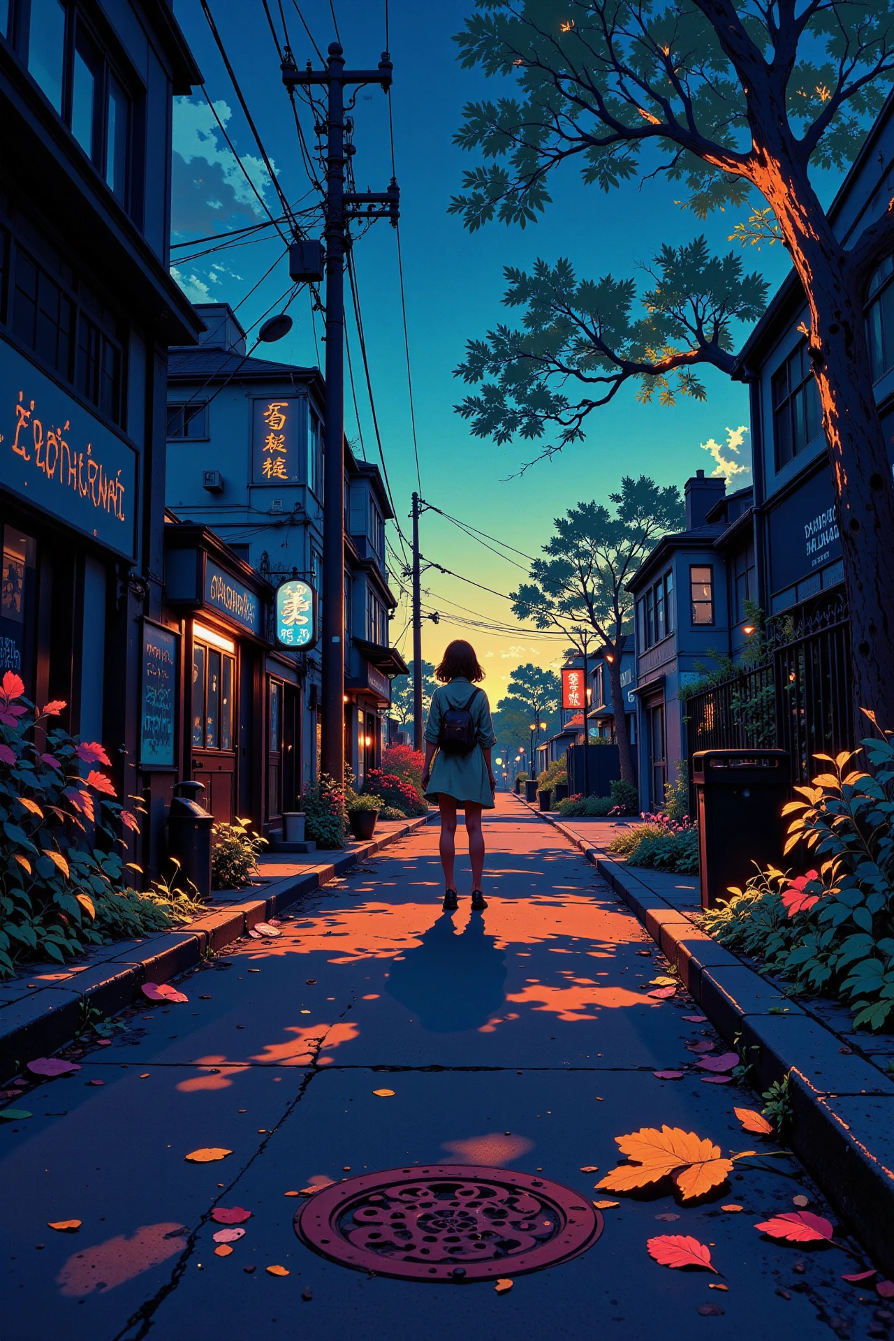 sidewalk beautiful  landscape, bright luminous night, woman, very intricate, very detailed, sharp, bright, colorful, <lora:Hand v2:0.5> <lora:Anti-Blur:1><lora:Insane Detail Slider:0.25>  <lora:flux.1_lora_flyway_Epic-detail_v2:0.3> <lora:fluxenhancer:0.25> <lora:ROWER:0.8> <lora:Anime art - Variant 3:0.6> Anime art