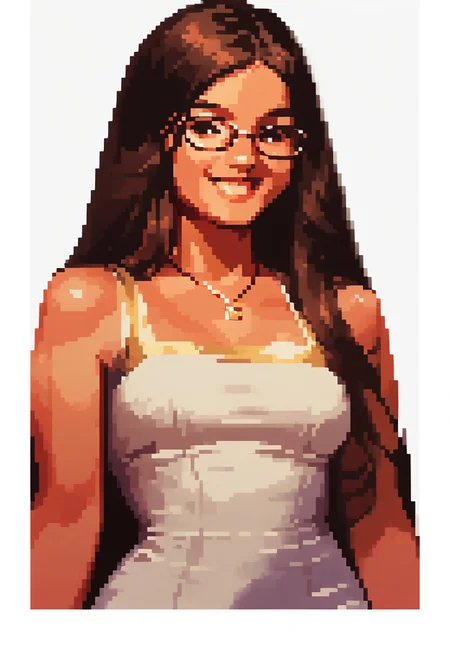 score_9, score_8_up, score_7_up, score_6_up, source_cartoon, 1girl, female, solo, femenine, petite, lean, pale skin, thick nerdy glasses, eyelids brown, brown eyes, soaking wet hair, long hair, brown hair, smile, diaphonous white dress, bronze necklace, medium breasts, female focus, official style, close up, perfect anatomy, perfect face, standing, abstract beauty, beautiful, centered, looking at the camera, approaching perfection, dynamic, moonlight, highly detailed, watercolor painting, artstation, concept art, smooth, sharp focus, illustration, portrait