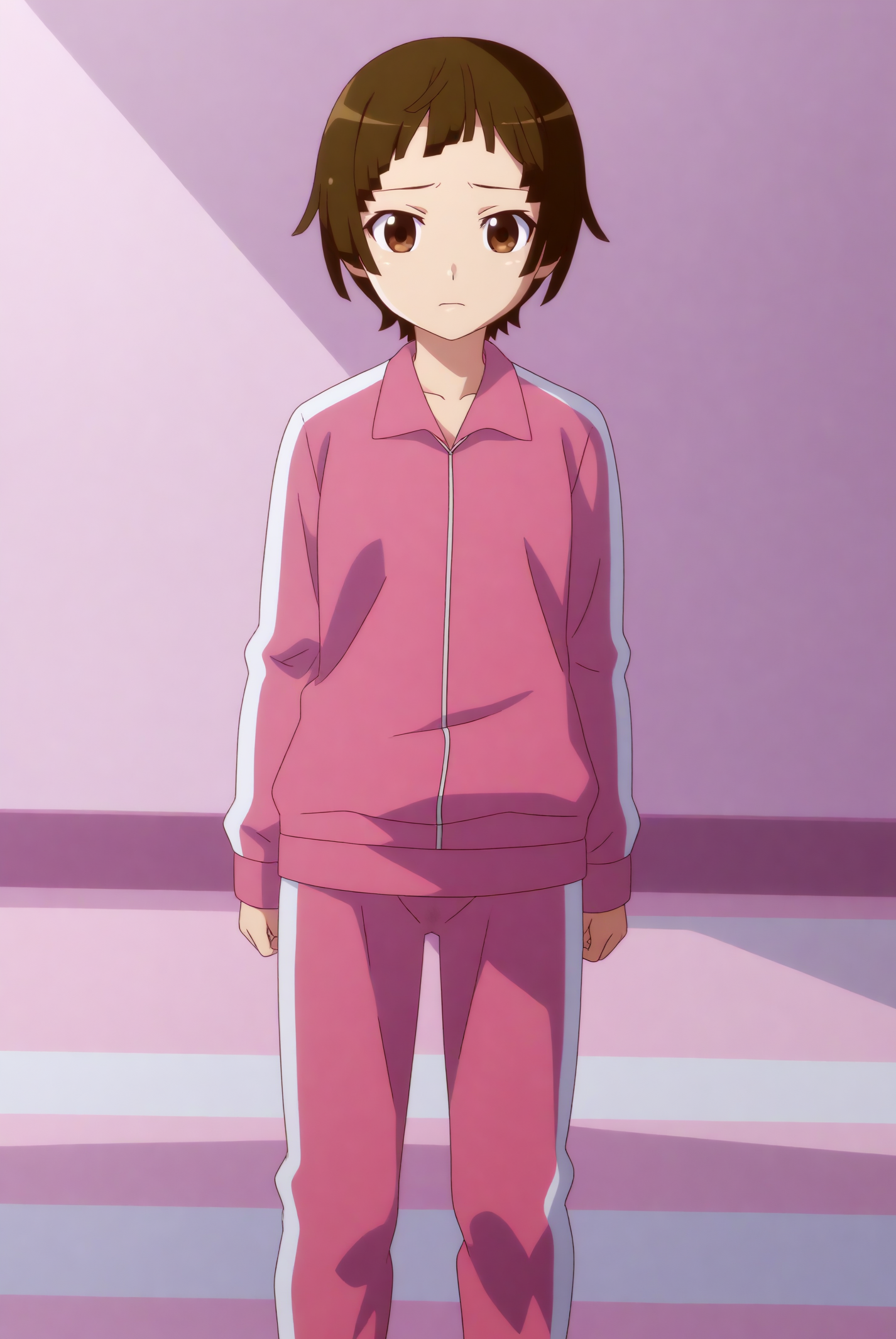 Imanadeko, track jacket, track pants, track suit, long sleeves <lora:Monogatari-ImaNadeko-PDXL:0.8>
