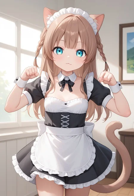 score_9, elbiachan, maid outfit, kawaii pose,