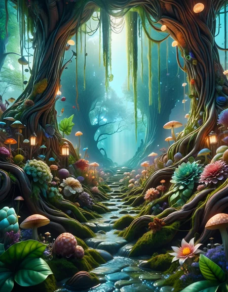 Seeing plants and flowers from the ground, view from below, atmospheric dreamscape painting, dream scenery art, highly detailed visionary art, cgi style, vibrant oil painting, splash art, Cozy mystery, masterpiece 8k wallpapper, neoplasticism, Unreal Engine, dramatic lighting, made of ral-mythfrst <lora:ral-mytfrst:1>