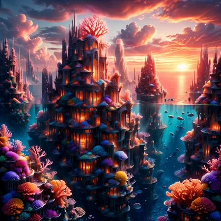 Masterpiece,8k,absurd resolution,I
ImaginaryCityScapes,underwater city,outdoors,sky,cloud,water,xray effect on water,building,scenery,sunset,city,fantasy,cityscape,coral
,<lora:City_scapes_XL:0.6>