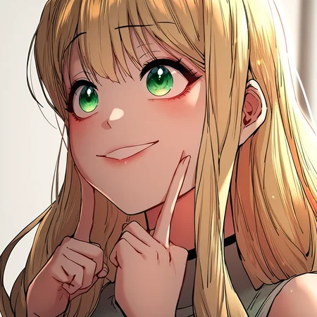 masterpiece,best quality,newest,absurdres,highres,<lora:noobai_ep11_stabilizer_v0.138_fp16:1>,<lora:Pak Hain:1>,pak hain,blonde hair,very long hair,green eyes,fingersmile,