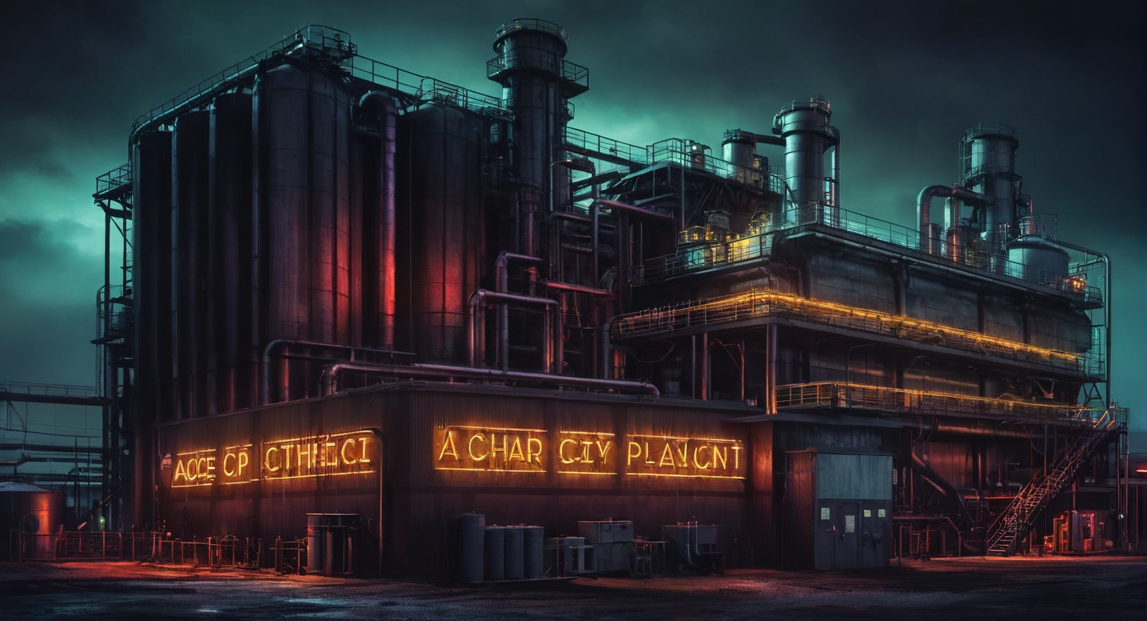 Dark Fantasy Art of  <lora:Gotham City:1.2>
Gotham City Ace Chemical Processing Plant a building with a neon sign on it, dark, moody, dark fantasy style