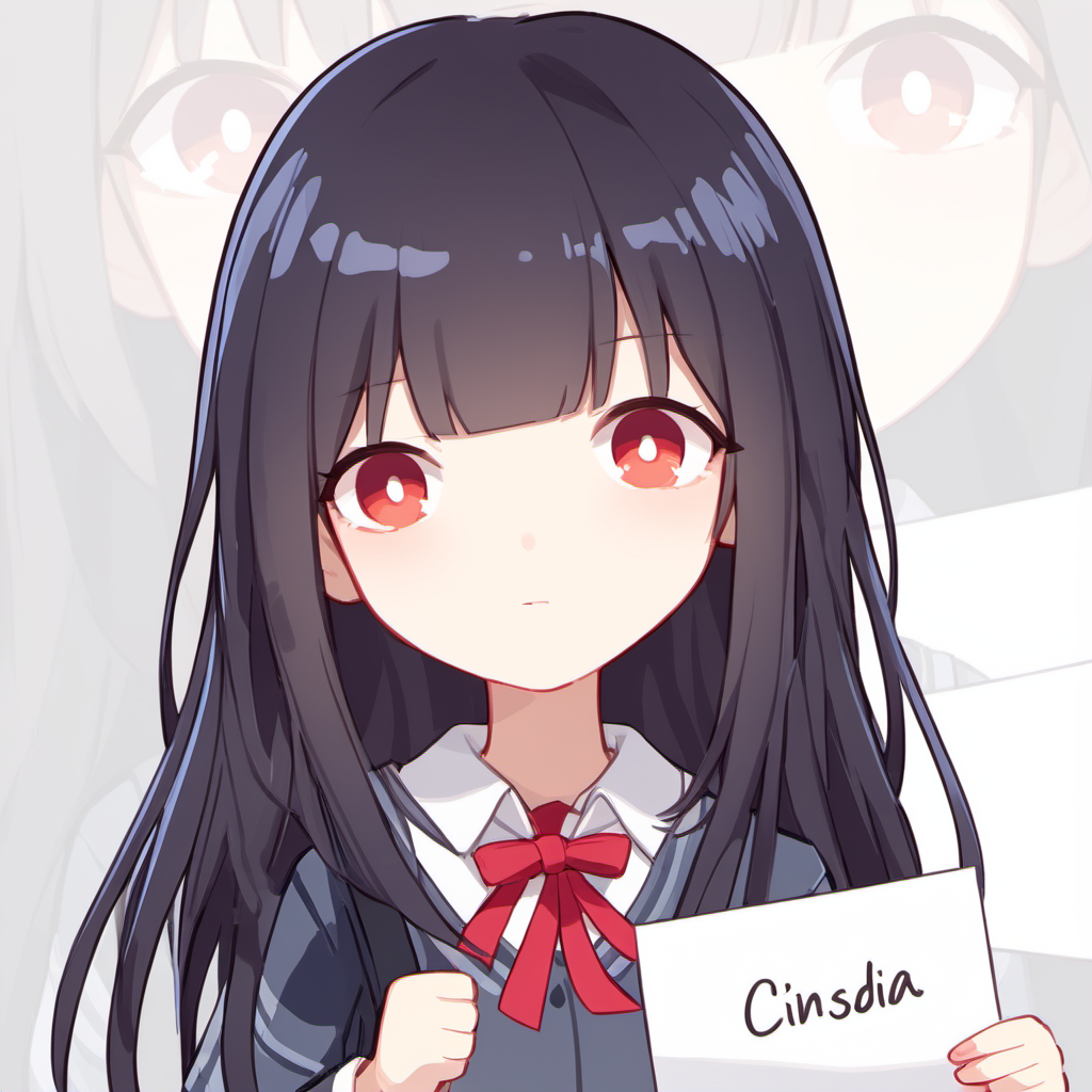 One girl held a blank piece of paper with Cinsdia written on it<lora:head:1>