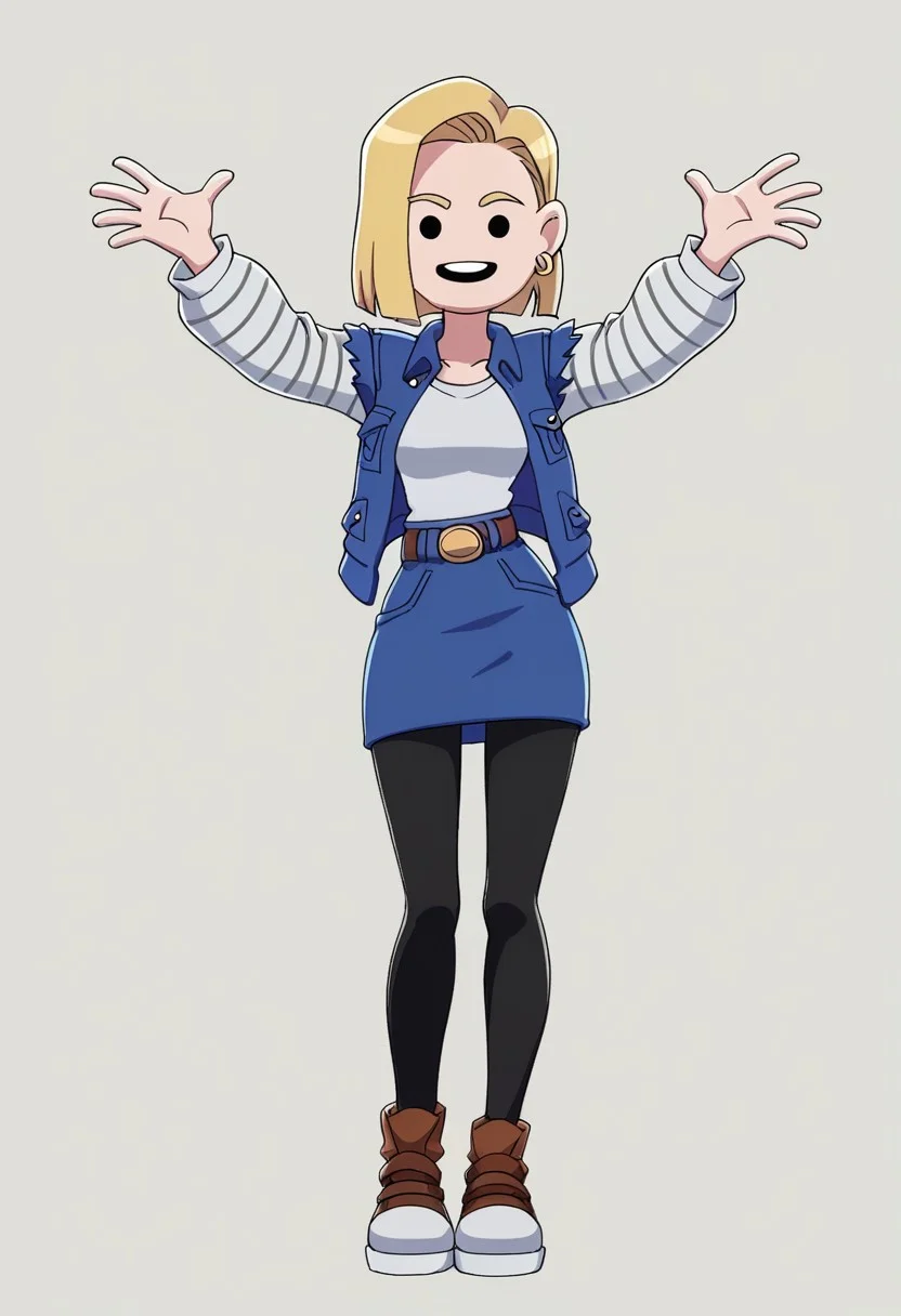 score_9, score_8_up, score_7_up, score_6_up, score_5_up, full body, savannahXYZ, happy, black dot eyes, short blonde hair, android 18, dressed like android 18, sexy, seductive,
<lora:savannahXYZ:1.0>,