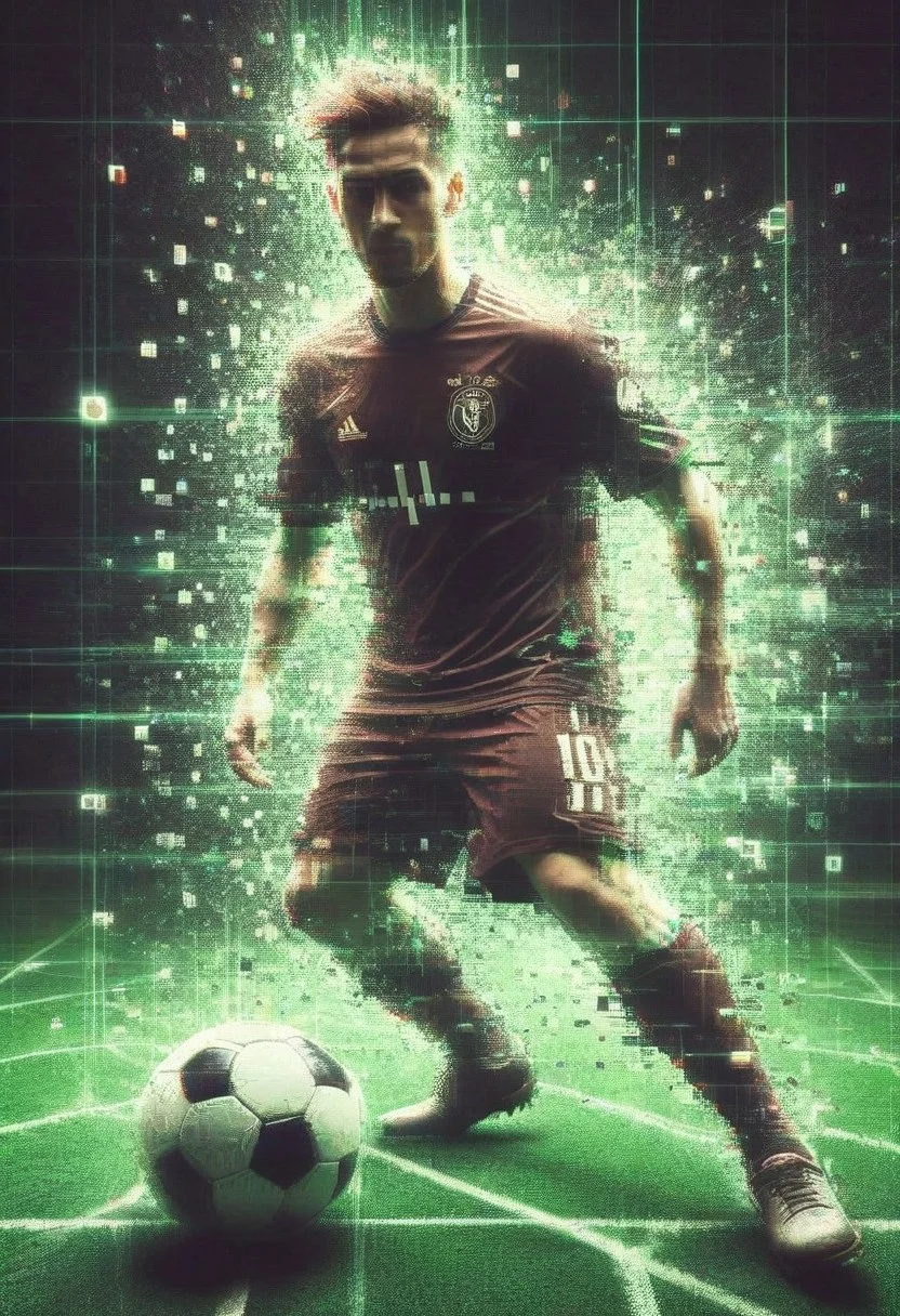 A side-splitting soccer match poster with massive, wobbly (digital, cyber style text) ("Super Soccer Showdown":1.5) In a zany, glitchy digital stadium, a star player (let’s call him Neo-Kicker) strikes an outrageously over-the-top goal-scoring pose, surrounded by a cascade of neon green soccer balls and pixelated rubber chickens bouncing in the background. The pitch is filled with absurd Matrix-inspired chaos, like wobbly goalposts and sidelines packed with breakdancing mascots. Shot from a goofy, lopsided angle to dial up the silliness, Neo-Kicker’s intense focus is now a cartoonish wink. The lighting swings between dramatic, shadowy stadium vibes and dazzling green code that glitches into a disco-ball explosion. The atmosphere is wild, ridiculous, and laugh-out-loud bananas.
<lora:aidmaGlitchStyle-v0.1:0.75> glitch, flickering, digital, glitching, goofy, cartoonish
<lora:SDXLFaeTastic2400:0.35> wacky, whimsical
<lora:aidma-Image Upgrader-v0.1:0.4> exaggerated, silly