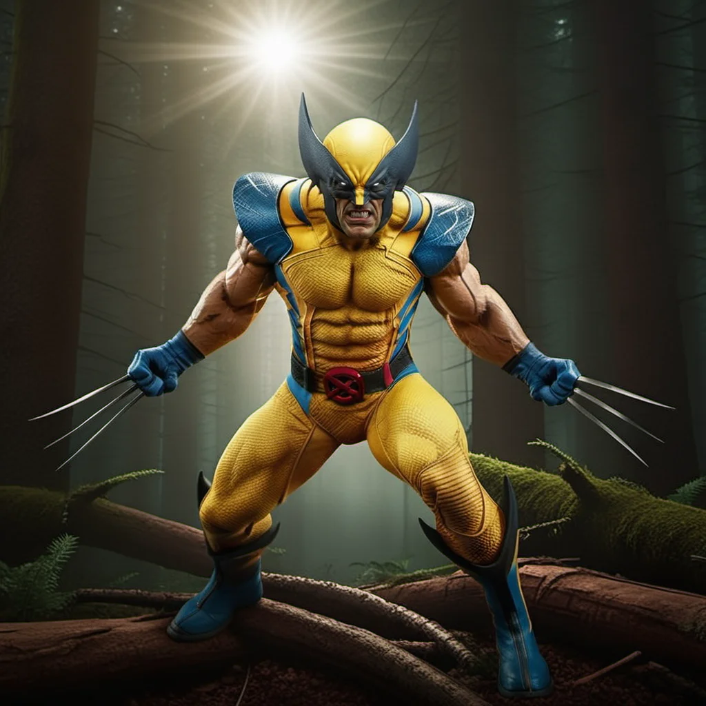 WolverineV2-1024, a man dressed as wolverine, claws, in canadian forest , cyberpunk background, highly detailed, photography, ultra sharp, film, bokeh, professional, 64k <lora:WolverineV2-1024:0.8>