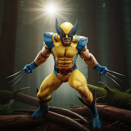 WolverineV2-1024, a man dressed as wolverine, claws, in canadian forest , cyberpunk background, highly detailed, photography, ultra sharp, film, bokeh, professional, 64k <lora:WolverineV2-1024:0.8>