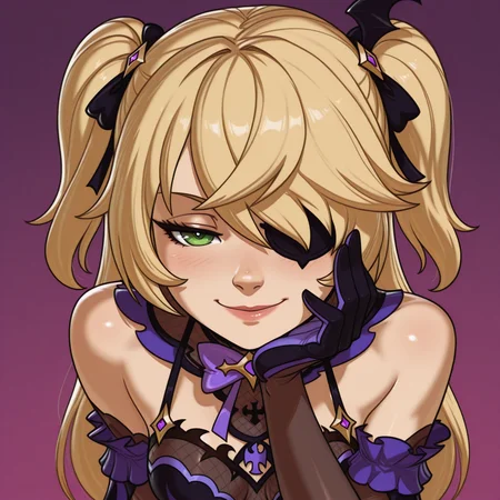 <lora:DarkfireStyle16:1.25> 
1girl, seductive smile, relaxed  pose, flirting,
Fischl von Luftschloss Narfidort, Genshin Impact