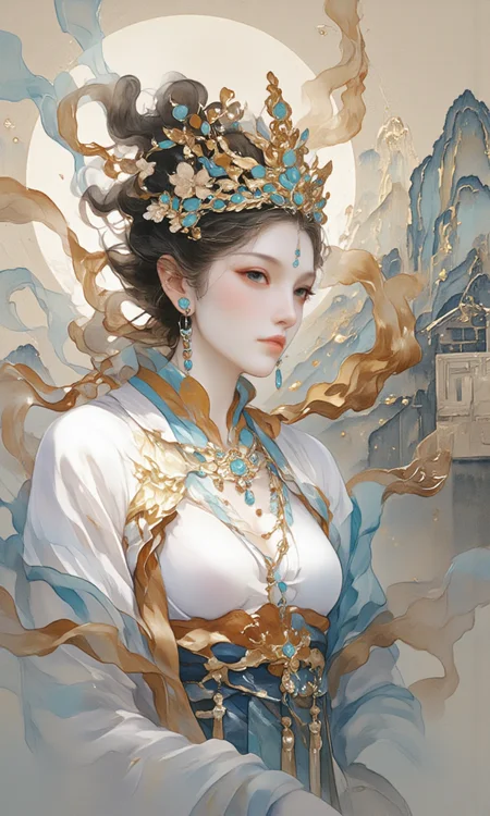 Top Atmosphere Photography Works, extremely realistic, midjourneyv6.1, mythp0rt, Portrait by Dorota Pietrowiak,
masterpiece, best quality, photorealistic, (Extremely realistic, top quality, official art, beautiful and aesthetic:1.2), 4k, 8k, very rich details, close-up,
(1girl/immortal, jewelry, earrings, red lips, long sleeves, chinese clothes, hanfu, hair bun, shawl, ribbon, Phoenix Crown, Biyao, Jade Ornaments, Floral Ornaments, armor, Hair Pin, Hair Comb, Golden Forehead Ornament, Beaded Strands, feathers clothes, cleavage, huge chest) is holding a book with her right hand, and making a (jianjue/holding the index and middle fingers together with the thumb pressing against the ring finger) with her left hand,
fog, clouds, mountain, floating in mid air, floating in sky, statdust,
very strong contrast, dramatic Lighting,
strong visual contrast, from below, perfect cue,
cinematic film style, special effects, VFX, award-winning picture, highly detailed, ultra-high resolutions, 32K UHD, sharp focus,
(photorealistic:1.5), (Extremely realistic, masterpiece, top quality, official art, best quality, beautiful and aesthetic:1.2), 4k, 8k,
very rich details,
