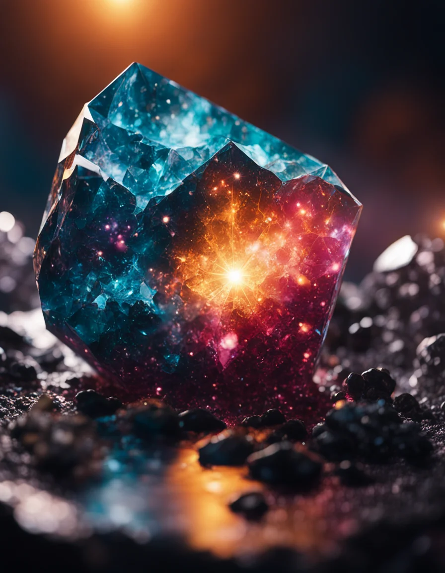 galaxy inside gemstone, (sharp focus:1.2), extremely detailed, (photorealistic:1.4), (RAW image, 8k high resolution:1.2), RAW candid cinema, 16mm, color graded Portra 400 film, ultra realistic, cinematic film still, subsurface scattering, ray tracing, (volumetric lighting)