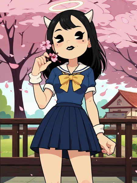 score_9, score_8_up, score_7_up, score_6_up, score_5_up, score_4_up, anime screencap,
1girl, alice angel <lora:alice_angel_(batim)-PD-1.0:1>,
school uniform, cherry blossoms