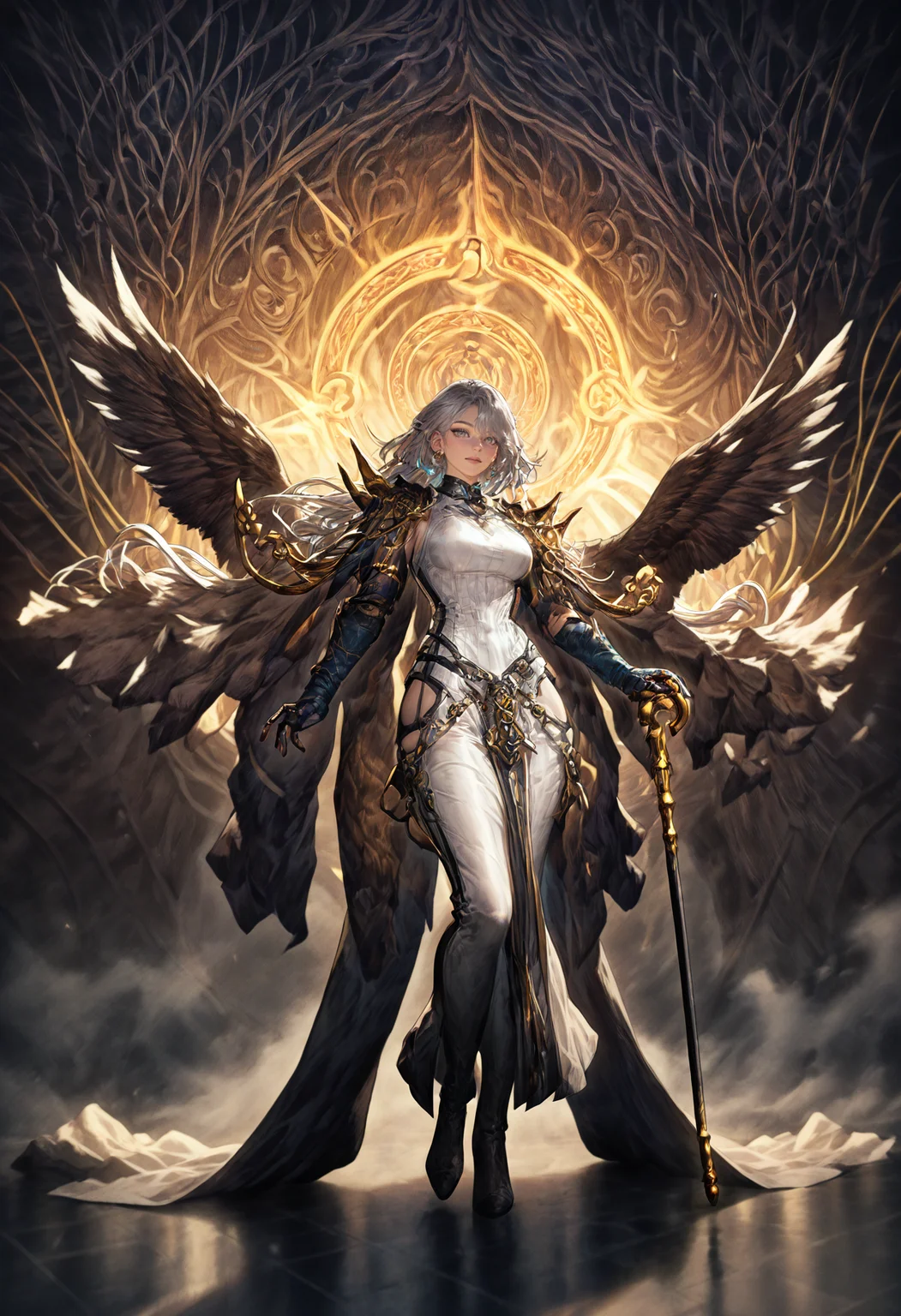 1girl, graycolor_full, <lora:lora-000014.TA_trained:1.0>,
magician, holding cane, cape, white robe,
fullbody, detailed face, increase details, ultimate detailed, newest, photorealistic, <lora:DetailedEyes_V3:1> <lora:detailed_hands-000002:1> hand