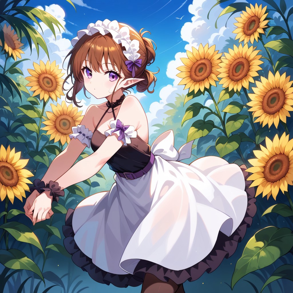 score_9, score_8_up, score_7_up, source_anime, sn0wdr0p, dress, flower, sunflower