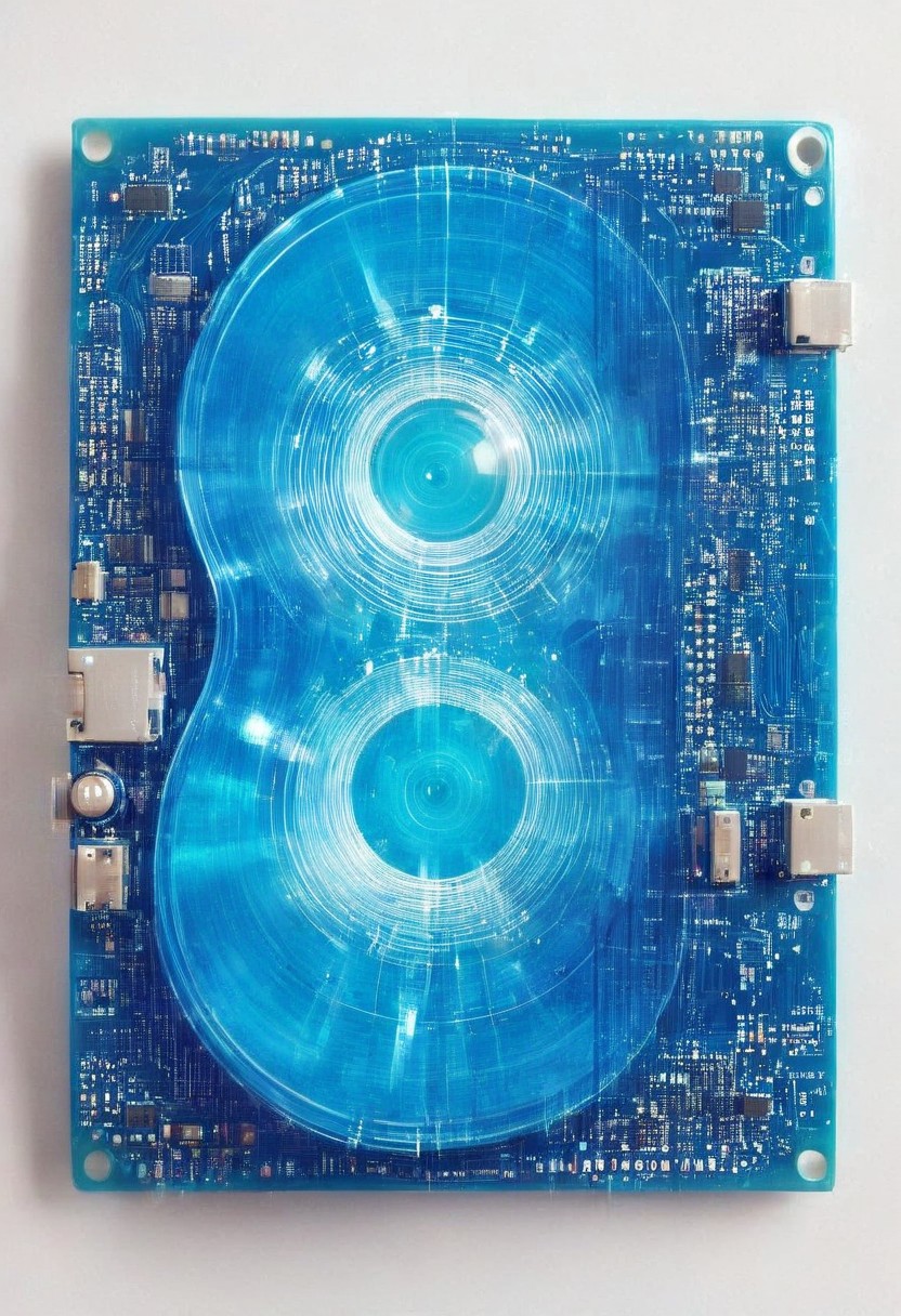double exposure of opera diva Hatsune Miku with long floating blue twintails singing high note merging with a printed circuit board of Yamaha electronics chip processor, <lora:DoubleExposure:1>, (head:1.8), <lora:The Phantom of the Opera style:1.5> The Phantom of the Opera style, <lora:loraeyesxl:0.4>