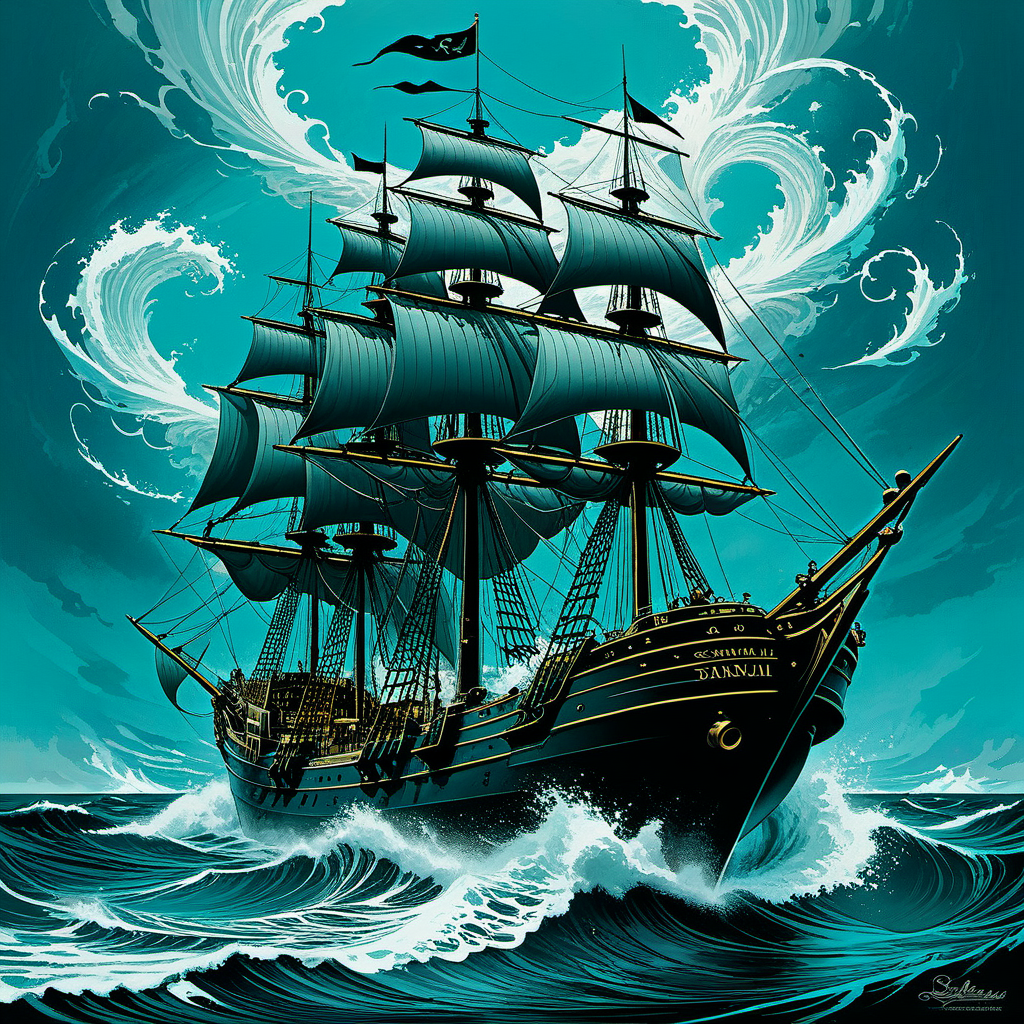 by Duncan Fegredo and Abigail Larson,  hyper detailed, professional poster art, bold lines, award winning,  trending on ArtStation , (intricate details, masterpiece, best quality:1.4), looking at viewer, dynamic pose
((Fantasy-themed, fantasy art, swift brush strokes))
fancy Archipelago
disturbed weather
Samuel Earp
nautical-themed . sea, ocean, ships, maritime, beach, marine life, highly detailed