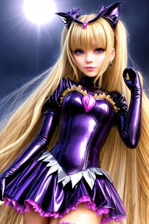 blonde evil corrupted young princess wearing dark pastel (ruffled:1) (gleaming latex:1) DarkPrecure Bad_End_Precure gown with (long latex cape:1) and latex elbow bridal gauntlets, (Perfect Face:1), soft lighting, glossy red lips, ruffles,
<lora:more_details:1>