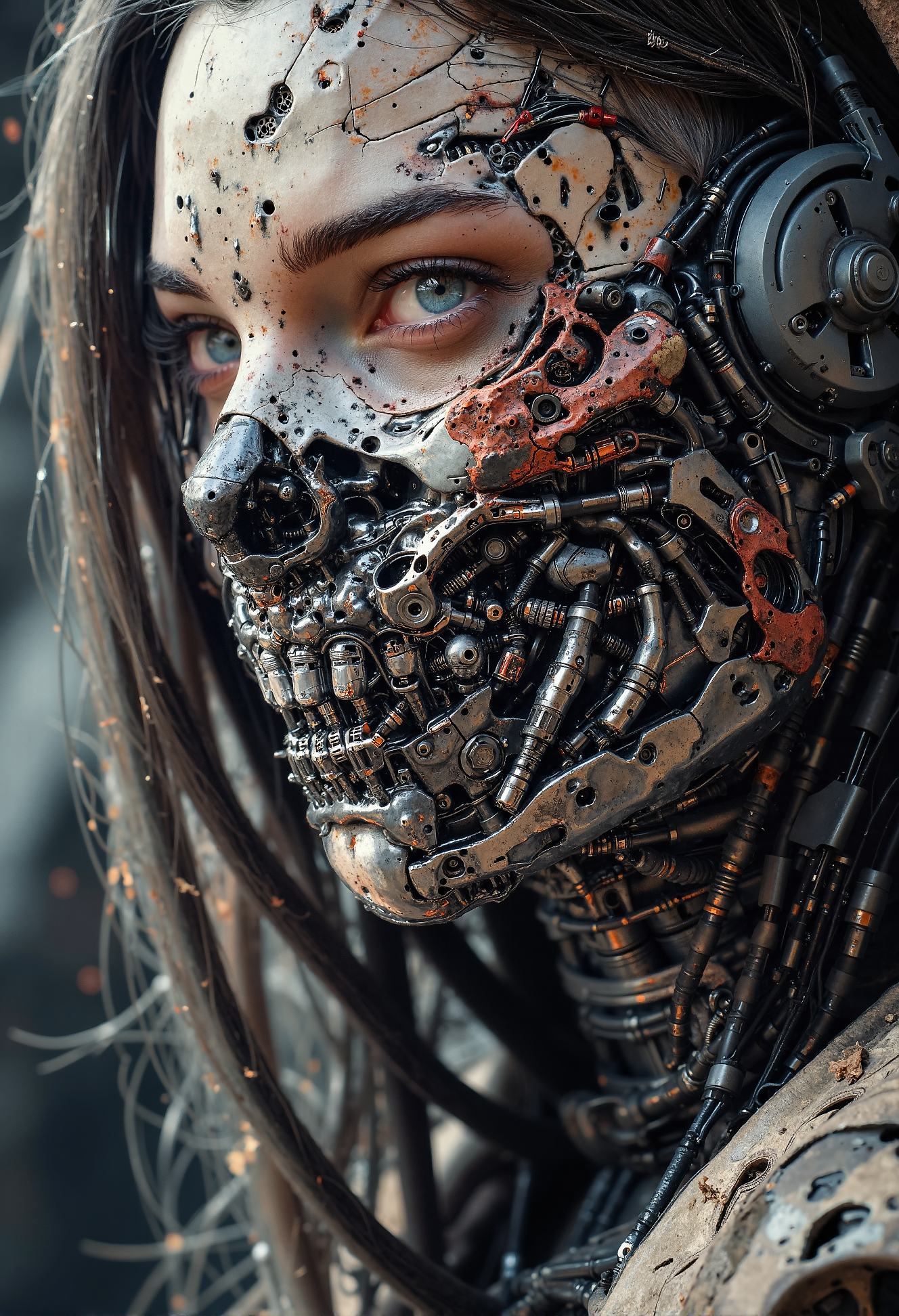 fear and pain <lora:RM_Robotify_v0.7M.safetensors:0.6>,  <lora:ck-skynet-000019.safetensors:0.4>,  <lora:Cyberpunk Realistic V1.safetensors:1.0>,  <lora:Glitchcore_Flux.safetensors:0.4>,