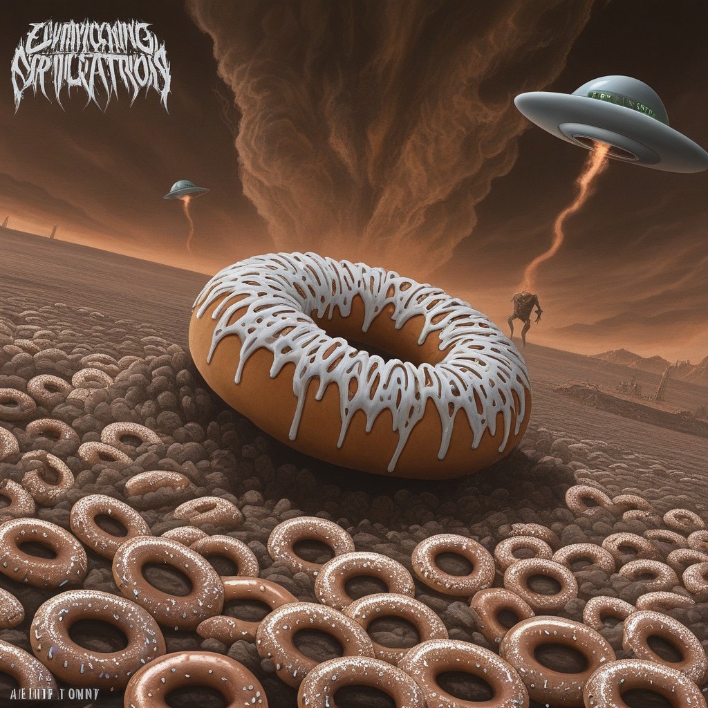 masterpiece, best quality, amazing quality, very aesthetic, dm_album_art, donut of destruction, aliens, martians, flying saucer,