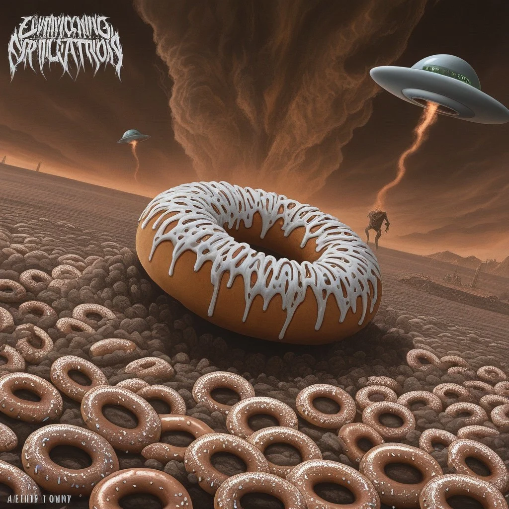 masterpiece, best quality, amazing quality, very aesthetic, dm_album_art, donut of destruction, aliens, martians, flying saucer,