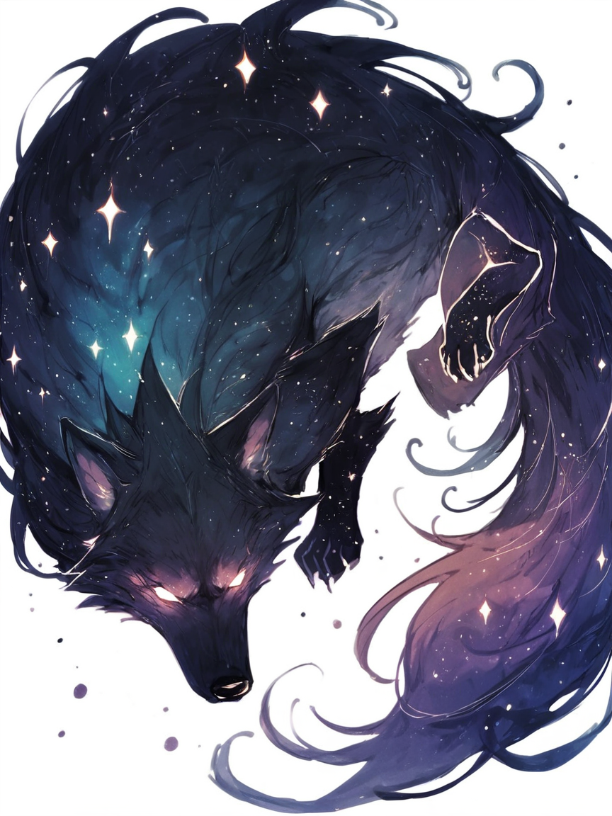 score_9, score_8_up, score_7_up, score_6_up, score_5_up, <lora:galaxyXLP:1> galaxy, wolf, white background, feral, solo