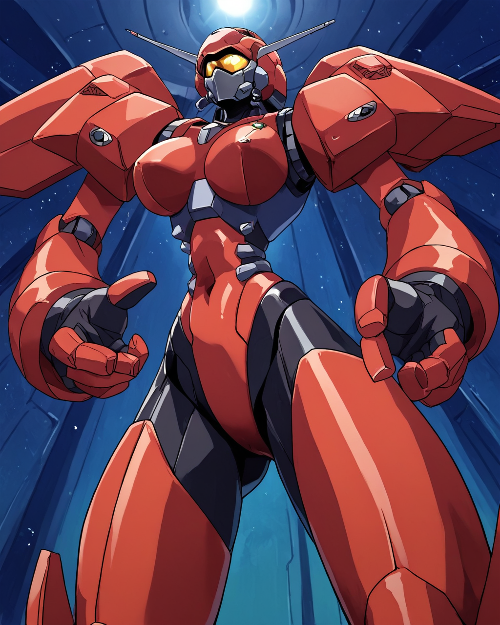 score_9, score_8_up, score_7_up, source_questionable, <lora:v1per_risen_v2:1> v1p3r1seV6, 
1girl,  mecha battlesuit, in space, large spaceship in the background, from below,
<lora:sdxl_lightning_8step_lora:1>