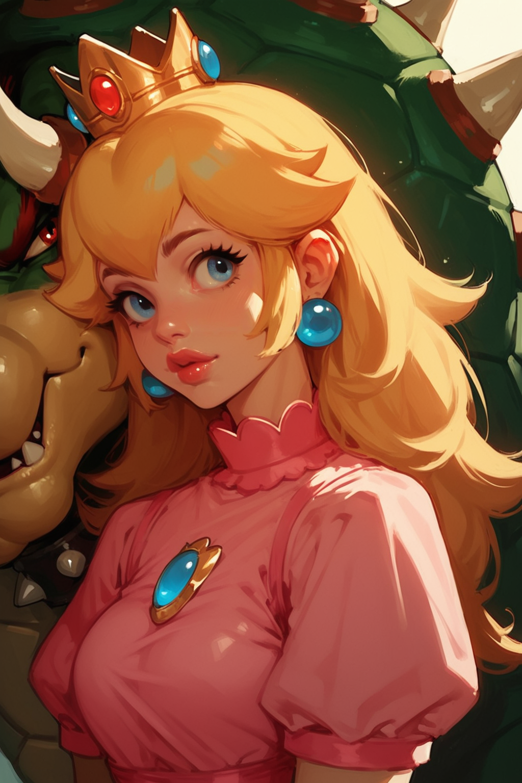 Bowser, princess peach, zPDXL3, detailxl,  Score_PnyReal, (lineless:1.5)