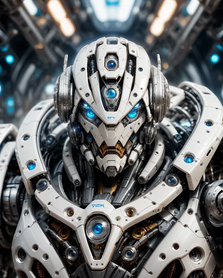 full_body, 1man, mecha, glowing blue eyes, cute, biomechanical, complex robot, interior spaceship background in bokeh, hyper realistic, hyper detailed, intricate, insane fine details, crisp focus <lora:compb0t:0.8>