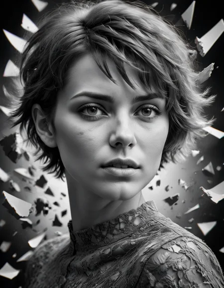 masterpiece, best quality, HDR, (monochrome:1.05) portrait of a woman, face shot, short hair, BREAK, (vivid polychromatic kaleidoscopic background),, made of ral-vlntxplzn <lora:ral-vlntxplzn-sdxl:1>