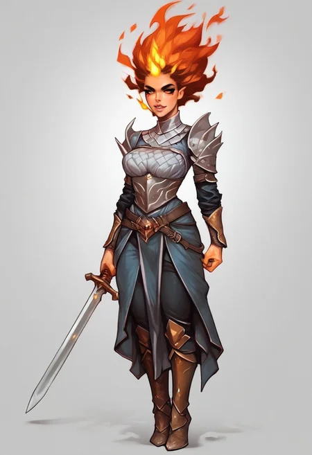 bestifacator, weapon, sword, holding weapon, holding, black glowing eyes, dynamic pose, long fire hair 
((((full-clothed)))), ((long big sword in hands, sword in hands))
BREAK 
((((ruined medieval city, burned background))))
score_9, score_8_up, score_7_up, score_6_up, source_cartoon, rating_explicit, Expressiveh, (((((full body))))), dynamic pose