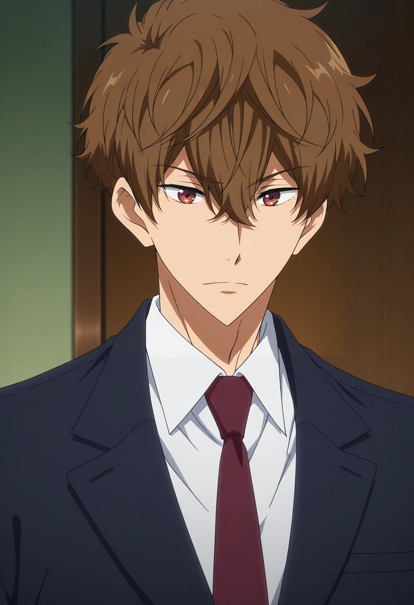 masterpiece, best quality, , anime screencap, , official style, , 1boy, solo, male focus, <lora:natsuya_kirishima_ilxl:0.94>, natsuya_kirishima, brown hair, brown eyes, short hair, hair between eyes, bangs, , suit jacket,