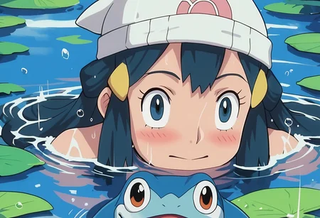 score_9, score_8_up, score_7_up, BREAK, BREAK source_anime,
solo,1girl,face focus,water,anime style,wet hair,blue water,observing,calm expression,curious gaze,silent encounter,
head_out_of_water,head sticking out of water,peeking out of water,face above water,
pokemondawn, pokemon dawn, black hair, blue eyes, long hair,beanie, hat, white headwear,
<lora:head_out_of_water_pony_xl:0.8> <lora:pokemon-dawn-anime-ponyxl-lora-nochekaiser:0.9>