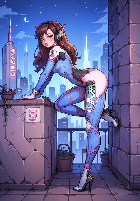 score_9, score_8_up, score_7_up, d.va from overwatch, ultra high quality, 1girl, 18 years old, perfect girl, fit, skinny body, slim waist, slender, bodysuit, bodysuit, long hair, night, city, skyline, petite body, high heels, full body, full lips, seductive, open hair, side view, one leg up, round ass, leaning forward, zPDXL3  <lora:AkaburV2_PDXL:0.3> <lora:OldAnimeStyle_XL_v3:0.4> <lora:princess_xl_v2:0.6>