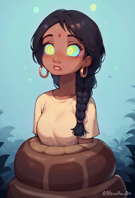 score_9, score_8_up, score_7_up, score_6_up,
1girl,solo, ShantiJB2, Black hair, Braided ponytail, dark skin, petite, adult, medium breasts, KaaEyes?, kaa eyes