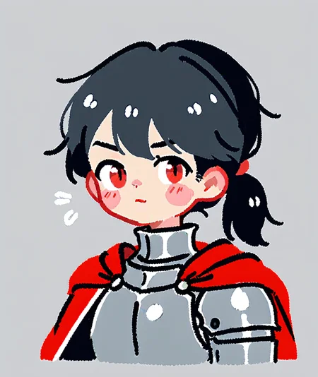 <lora:tpontç®ç¬ç»:0.75>,
score_9,score_8_up,score_7_up,
1boy,solo,looking at viewer,knight,cape,portrait,medium hair,ponytail,armor,closed mouth,cowboy shot,red eyes,